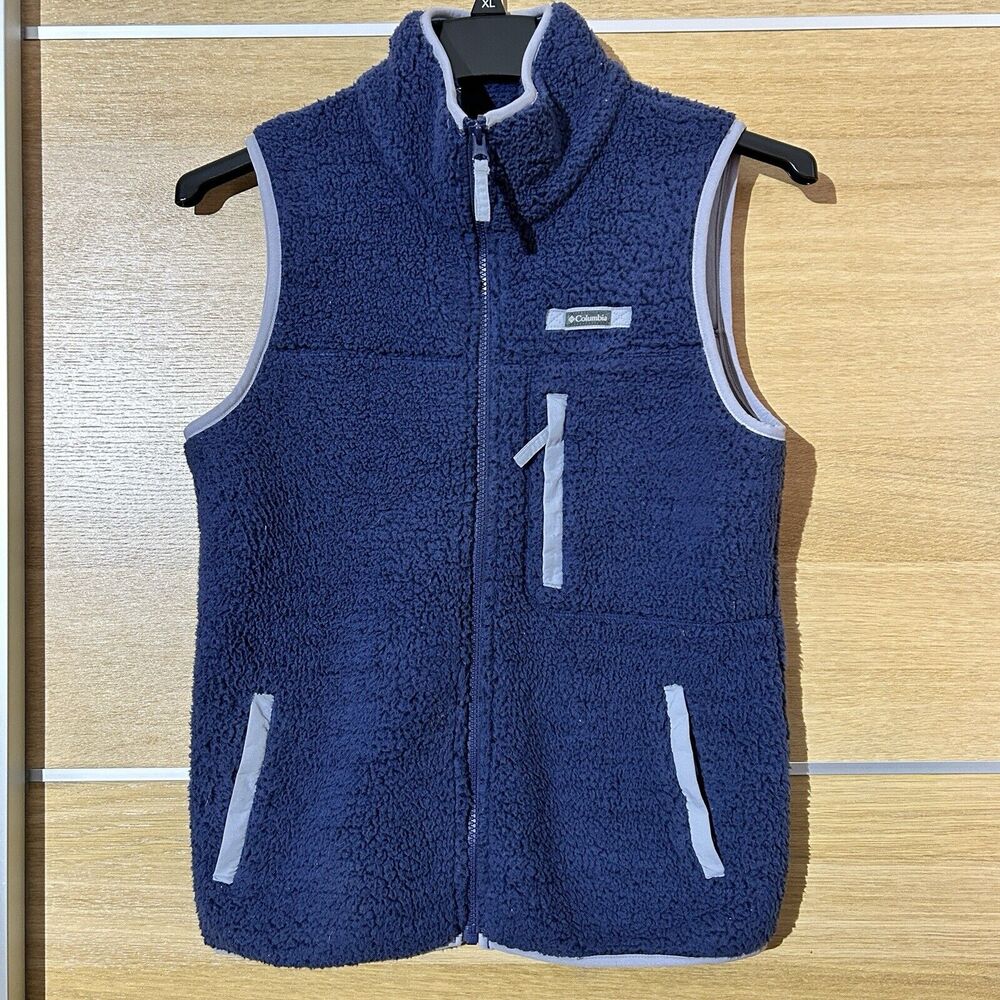 Columbia Sherpa Fleece Vest - Men's Sz S - Blue Full Zip Pockets Hiking Camping